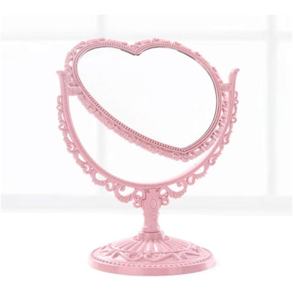 1-pack Enkel och vacker hjärtformad kosmetisk spegel, rosa