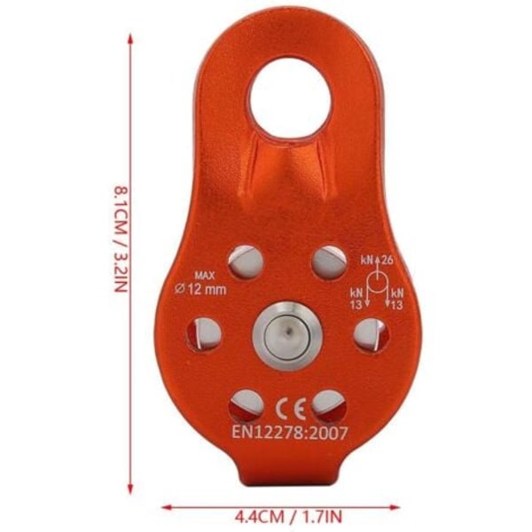 TS-Remskiva i aluminiumlegering, robust enkelremskiva för 12 mm rep, klättring 26KN NPTERBL