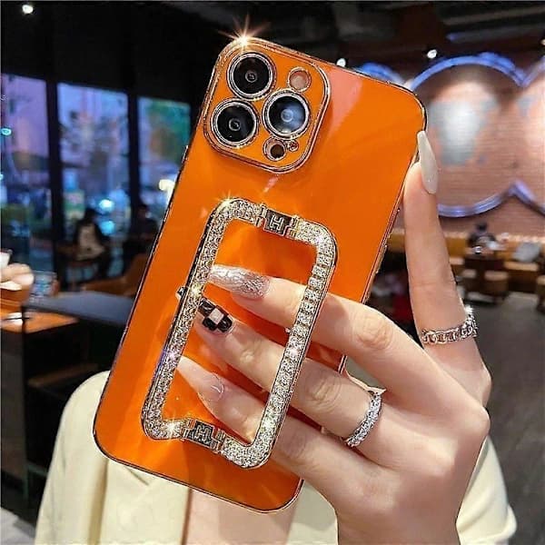 Deksel for iPhone 12 Pro 6.1 tommer, glitrende rhinestones, stativ, støtsikkert TPU-mobilskall