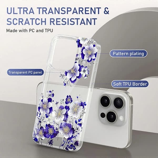 Transparent Skal med Blomstermønster til iPhone 14 Pro PC+TPU