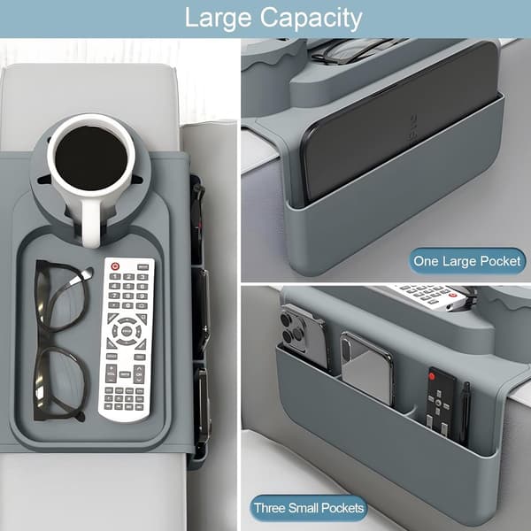 Armlene Organizerbrett, Fleksibel Silikon Sofa Caddy Med Koppholder, Lomme For Telefon Og Fjernkontroll, Anti-skli Grå For Sofa