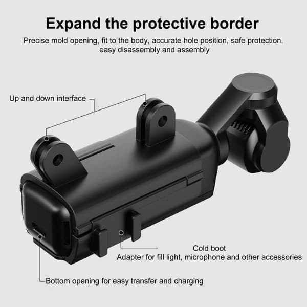 TS-Beskyttelsesetui til DJI OSMO Pocket 3 med dobbelt to-kæbebeslag og cold shoe-beslag - Sort