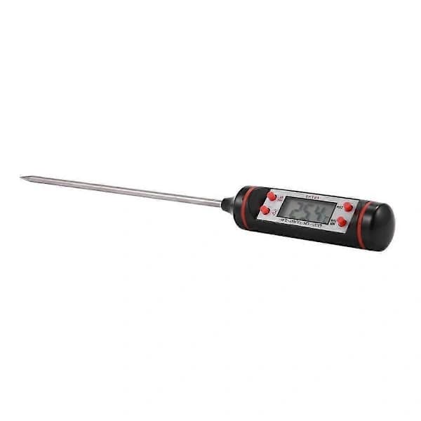 Digital termometer med sond i rostfritt stål för grillkött, bakning, kaffe, barnmat och badvatten, svart