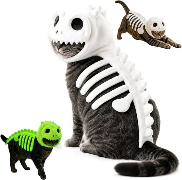 Dinosaur Skeleton Pet Costume - Creative Halloween Outfit 45cm 45cm Pink [Cat Design]