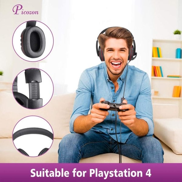 Spelheadset med mikrofon för PS5, PS4, Nintendo Switch, Playstation 4, Playstation 5, Playstation Vita, Mac, Laptop, Surfplatta, Dator