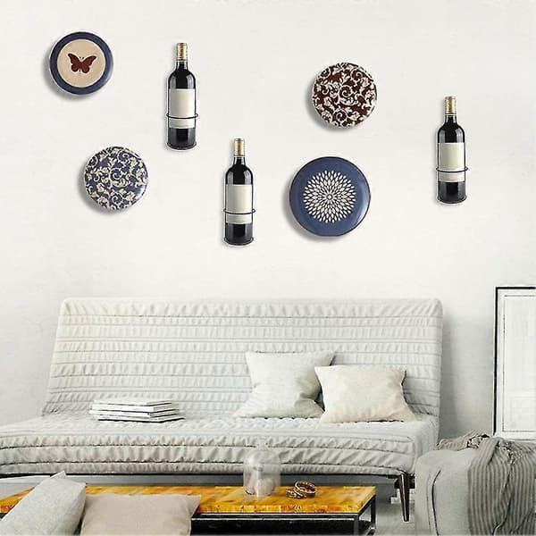 Wine Wall Holder, 6-Pack Wall Mounted Wine Rack, Metal Wine Bottle Holder for Wine Storage Wall Wine Theme Decor