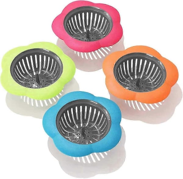 Plastic Sink Strainer, 4-Pack Flexible Sink Strainers, Flower Shaped Sink Strainer (Multicolor)