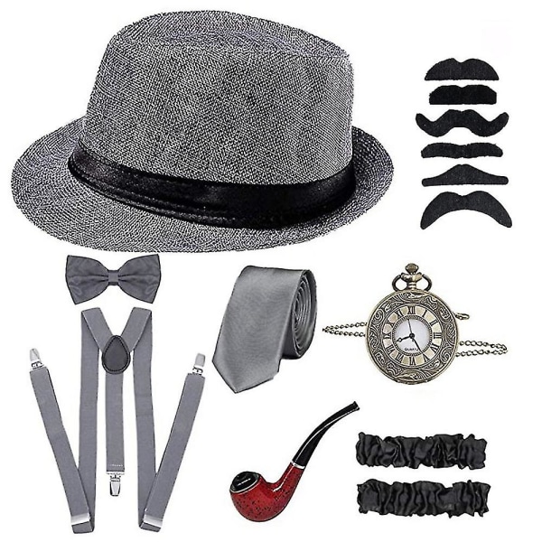 Roliga festhattar Top Hat viktoriansk hatt (grå, set om 8)