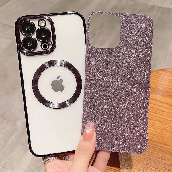 Liangnv Kompatibel med iPhone 14 Pro Max Magnetisk Glitter Cover, Luksus Belægning Sødt Bling Gennemsigtigt Telefon Cover, Kompatibel med Magsafe Til Kvinder Piger W