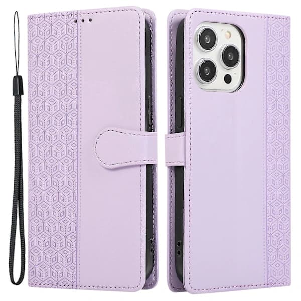 For iPhone 15 Pro Case Spliced Embossed Rhombus Shockproof Leather Phone Cover