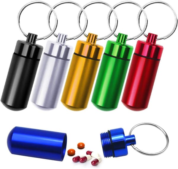 6-pack aluminium pill box, pill box keychain, portable mini pill box