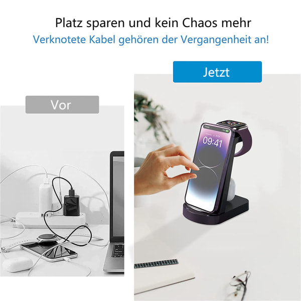 3 i 1 Trådlös Laddare, Trådlös Laddningsstation med 18W Adapter för iPhone 14/14 Pro/14 Plus/14 Pro Max/13 Pro/13 Mini/12/11/X/8, Laddningsstation för