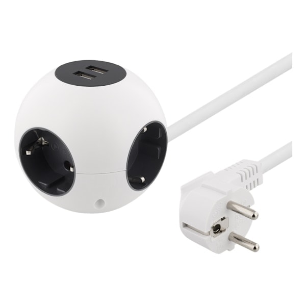 DELTACO Kuution muotoinen jatkojohto, 2xUSB-A 5V 2,1A, 4xCEE 7/4, 1xCEE 7/7, valkoinen 350