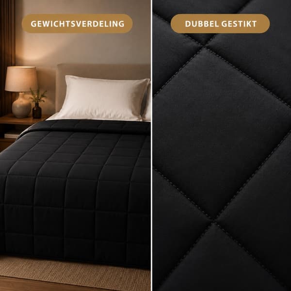 Vægtet tæppe 7 kg til voksne, quiltet design i polyester for bedre søvn og afslapning, 150 x 200 cm, sort