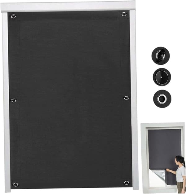 Mørklægningsgardin, polyester, 7 sugekopper, ingen boring, bærbart til soveværelse, ovenlysvindue og rejser, sort, 60 x 93 cm
