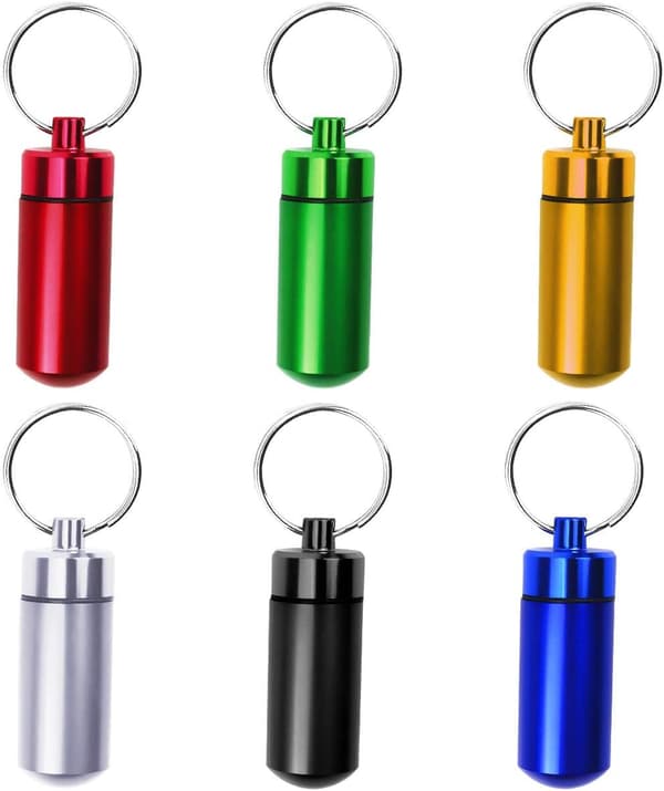 6-pack aluminium pill box, pill box keychain, portable mini pill box