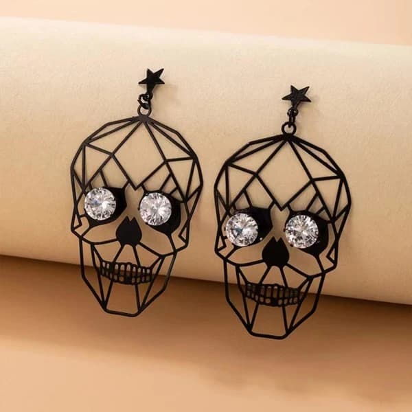 Heyone Delikat Let metallisk udskæring Filigran Krog Dingler Øreringe Søde Halloween Skull Studs Øreringe Gotisk Cool Statement