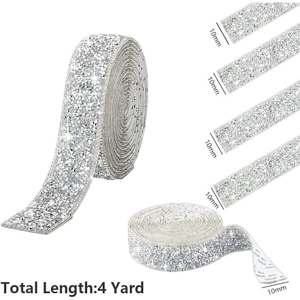 4 rullar silverhartsrhinestonebandkristallrulle, 10 mm
