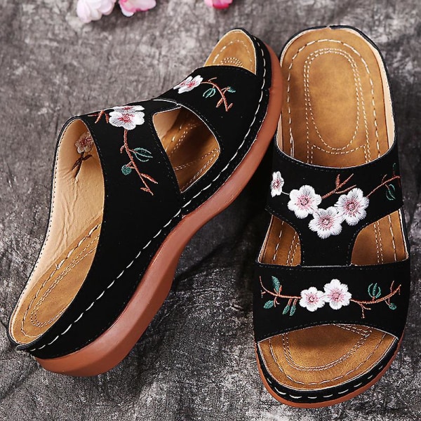 Ortopediska Bloom-skor för kvinnor med öppen tå sandaler Platttofflor för damer Sommar Strand Gummi Mjuk sula Red 42