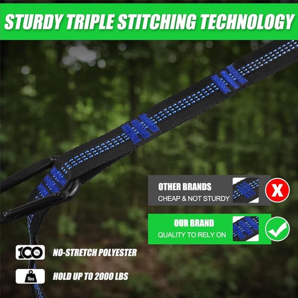 Hengekøye Tre Stropper 20FT med 30+2 Løkker, 2000LBS Kraftig Opphengsett, Justerbare Polyester Campingstropper, Blå