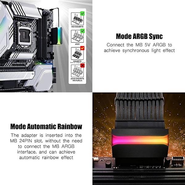 TS-Atx 24-pin till 90 graders strömadapter Argb Moderkort 24-pin Styrhuvud Gör-det-själv Monteringsaccessoar