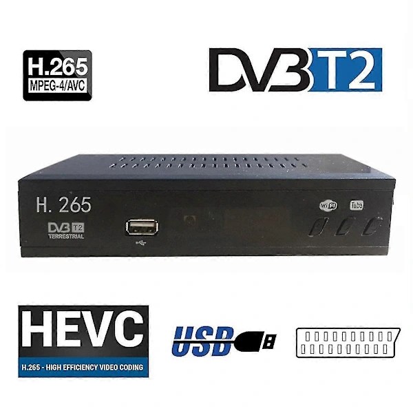 DVB T2 HEVC 265 Digital TV-mottaker DVB-T2 265 1080P HD-dekoder USB Terrestrisk TV-mottaker EPG Set To