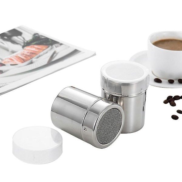 2 stk rustfrie sjokoladeshakere, støvshakere, strøere, melis, kakaopulver, kaffemeshsikt