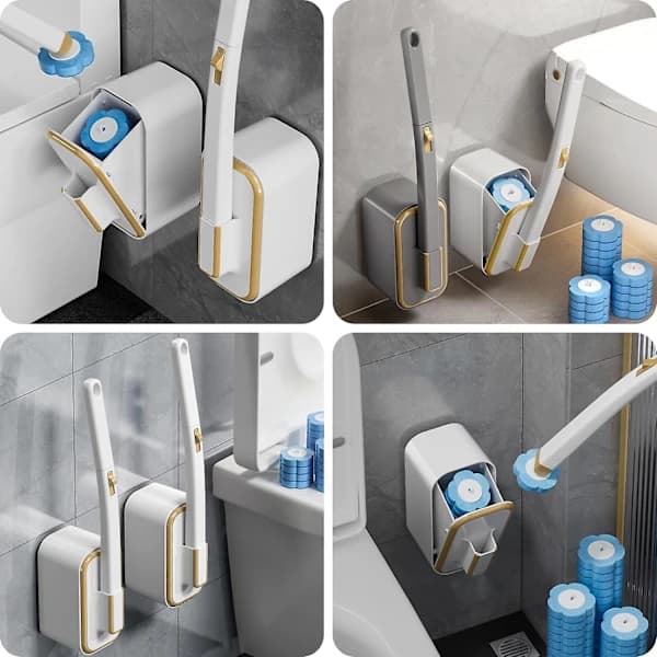Toiletbørste-sæt med 24 refills, Engangs toiletbørste-sæt med vægmontering og aromaterapi
