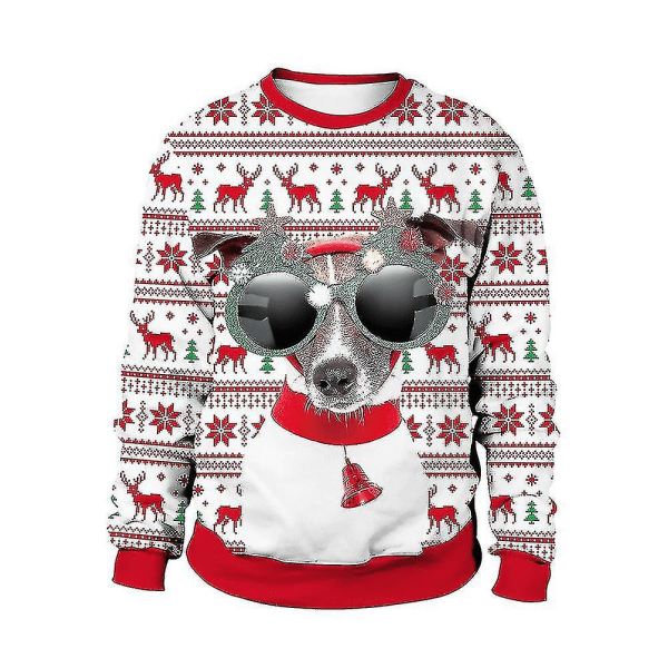 Jultröja Vinter Höst Crew Neck Toppar Sweatshirt Med Ren Santa Printed Dog XL