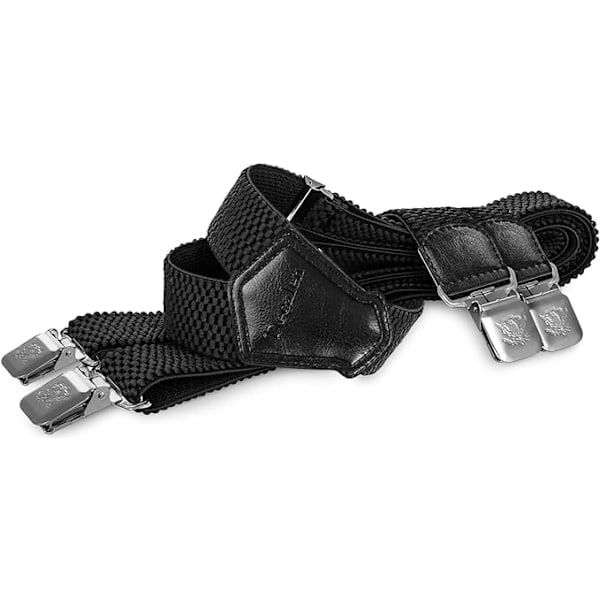 Henkselit erittäin vahvoilla metalliklipsillä, 4 cm leveät, Heavy Duty -henkselit, One Size, sopivat kaikille miehille ja naisille, säädettävät ja joustavat, X-muoto (musta)