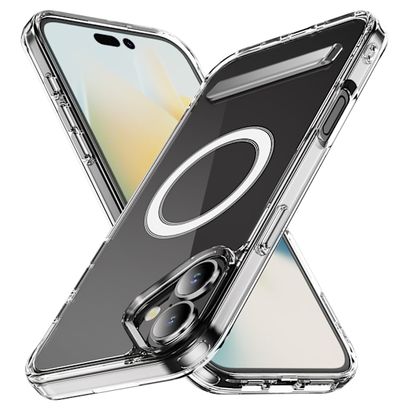 Transparent magnetisk etui for iPhone 16 med stativ for mobiltelefon