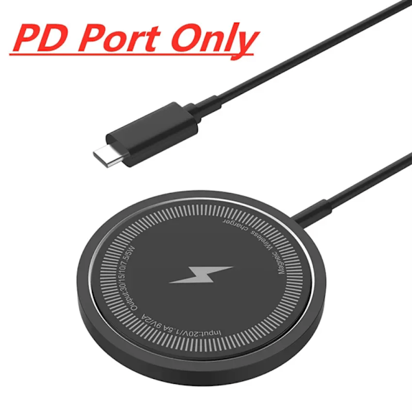 30W Magnetisk Trådlös Laddare för iPhone 15 14 13 12 11 Pro Max Airpods PD MagSafe Telefonladdare Snabbladdning Black PD Port Only