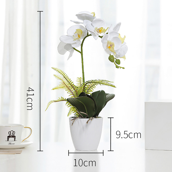41 cm Hvit Kunstig Orkidé Falsk Phalaenopsis med Vase