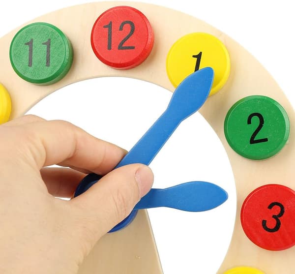Wooden Learning Clock, Clock Toy Colorful Time 1-12 Numbers Early
