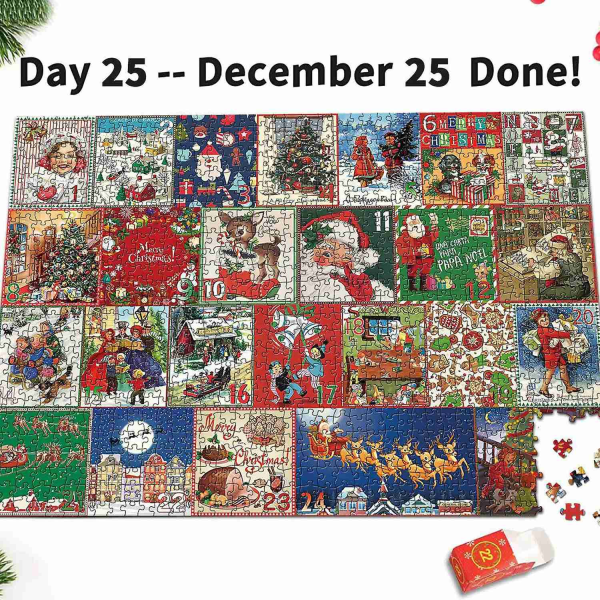 Adventskalender 2023 julepuslespil adventskalender 1000 brikker 24 dages jule-nedtællingskalender 2023 puslespil adventskalendergave til en
