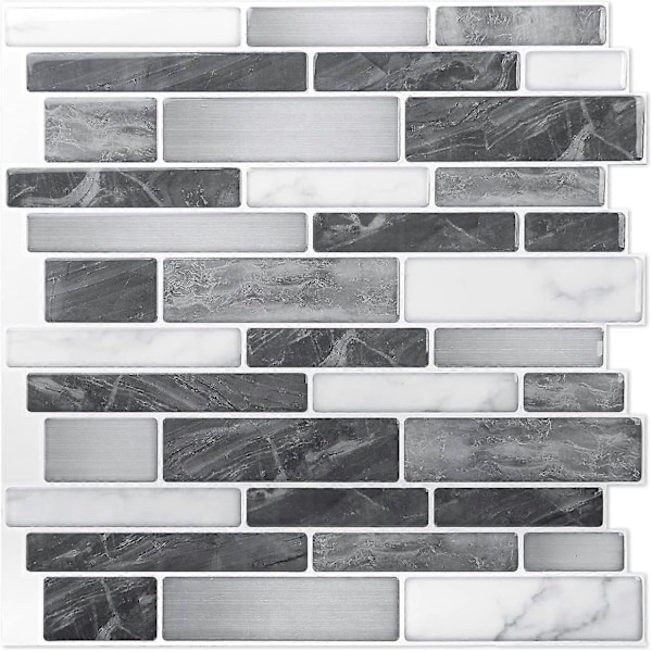 2 kpl 25*28cm, Itsekiinnittyvät seinälaatat, Musta ja harmaa marmorikuvioinen itsekiinnittyvä roiskesuoja keittiöön ja kylpyhuoneeseen, mosaiikkiefekti