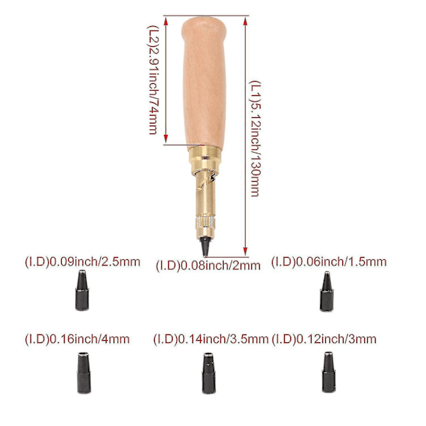 Sett med 7 stk japanske skruehullstansverktøy for bokbinding, søm, trykking Ws6129
