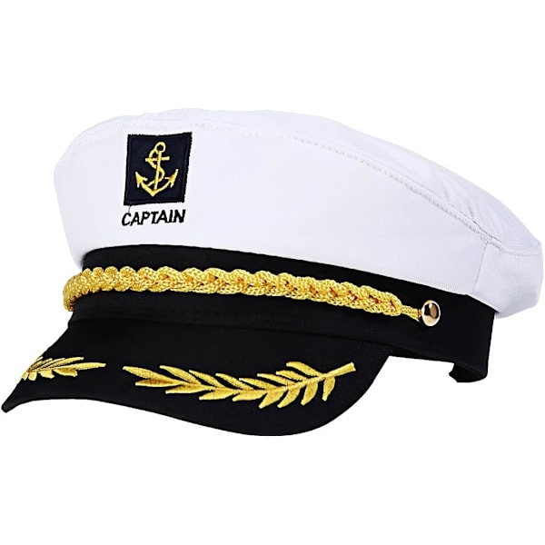 Kaptajnshat Marineblå Hue til Voksne og Børn Kostumetilbehør (Hvid)