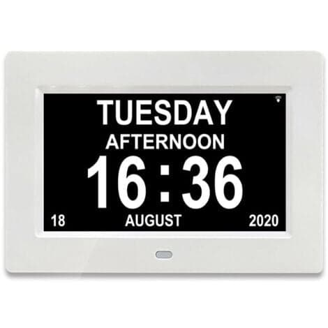 7-tums LCD-klocka digital kalender datum och tid klocka för föräldrar (vit)