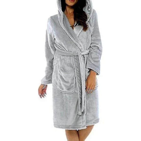 Vinter Fleece Badekåpe Dame Badekåpe Med Hette Fluffy Håndkle Teppe Badekåpe Grå