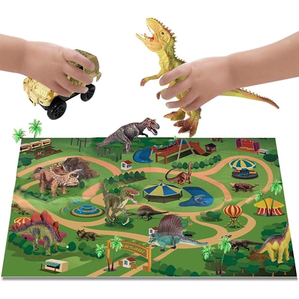 Dinosaur lekesett med lekematte, dinosaur sett dino sett drage med matte lekematte & bilpedagogiske leker for barn dinosaurleker for