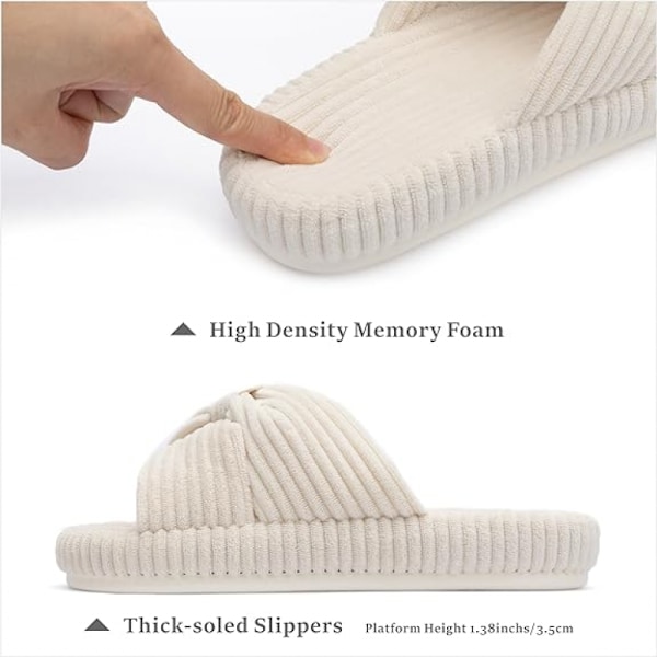 Tøfler for kvinner minneskum hus soverom cordfløyel sløyfe kryssbånd slippers sko komfortable trendy gave tøfler