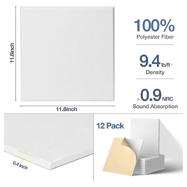Selvklæbende Akustikpaneler 12-pak, 30 x 30 x 1 cm Lydisolerende Polstring, Lydabsorberende Panel-FA-