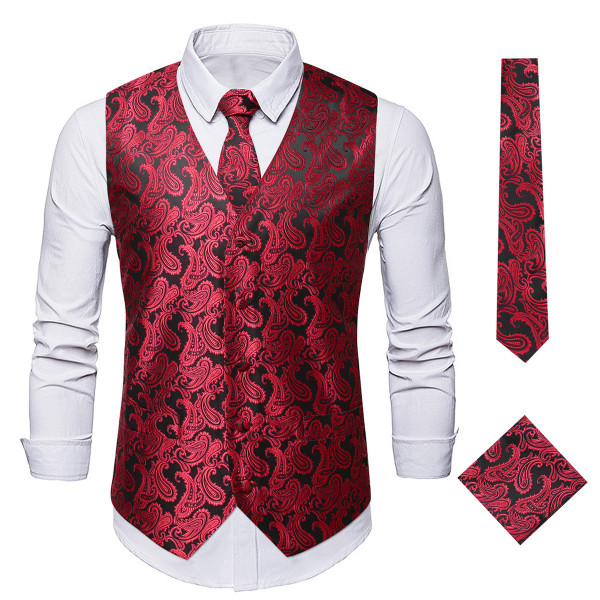 Herr kostymväst V-ringad printed Business Casual Guld Silver Väst 6 färger Red Gold 2XL