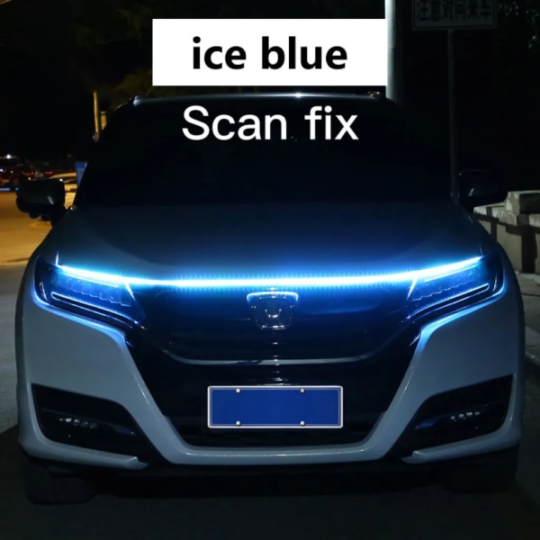 LED-dagkörningsljus Scan Startbil Motorhuv Dekorationsljus DRL Auto Motor Huvguide Dekorativ Ambient Lampa 12V 120cm Ice Blue