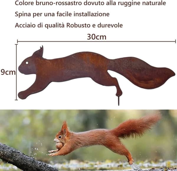 Metal Squirrel 30 cm - Rusty Iron Art for Garden & Patio Decor