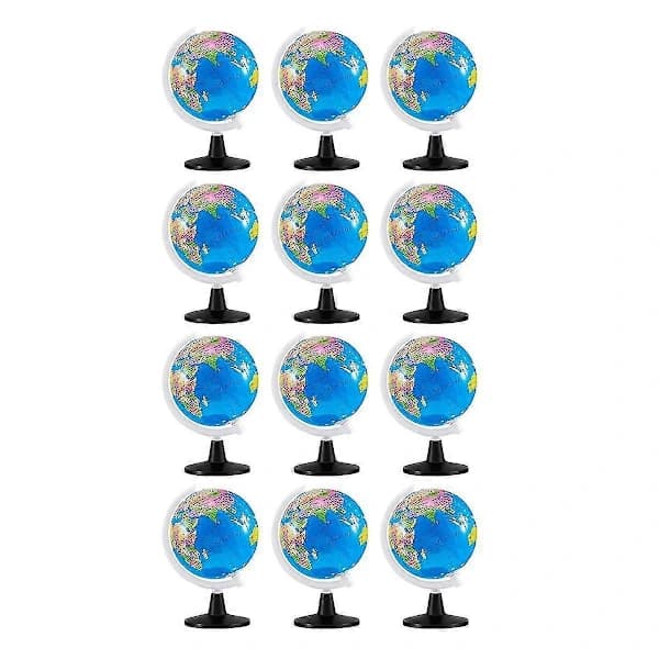 12 st World Globe for Kids, Learning Rotating World Map, Pedagogiska Glober med Stativ, 8,6 cm