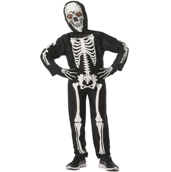 Selvlysende skjelettdrakt for gutter, Halloween-kostyme for barn, størrelse L L