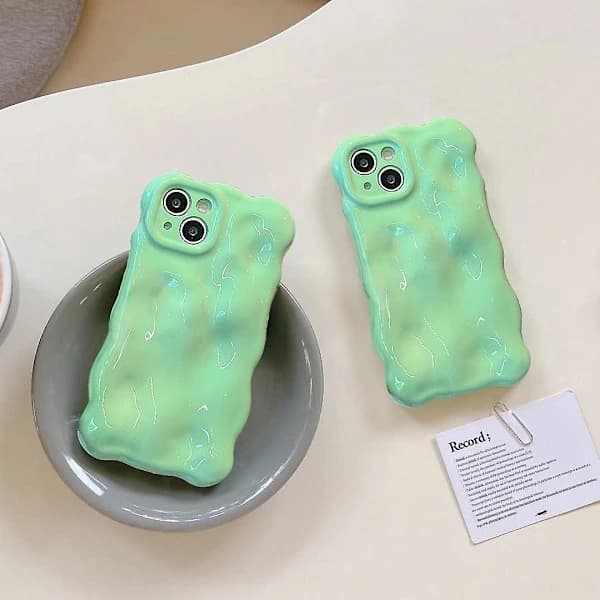 Etui til iPhone 14 Pro, Søtt ensfarget krøllete bølgete støtsikkert TPU-etui
