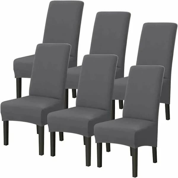 Överdimensionerade stolsöverdrag, stretchiga, grå, 6-pack, stolsöverdrag med hög rygg för moderna stolar, bröllop, vardagsrum-FA6-